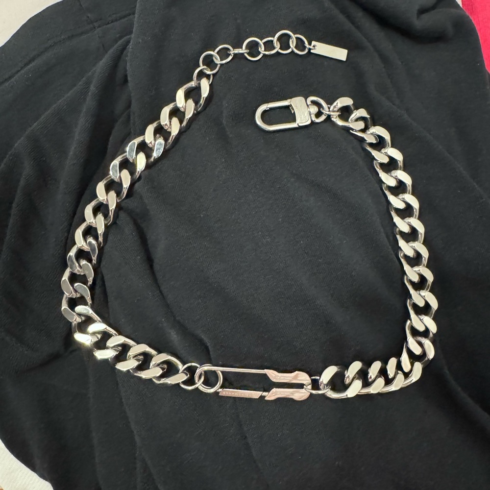 Silver safety pin chunky Cuban chain